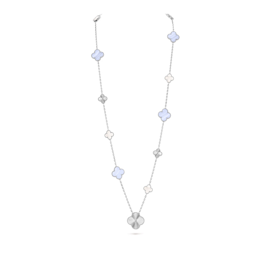 [Bijoux Regalia] COLLIER EN OR ET NACRE BLANCHE À 16 MOTIFS