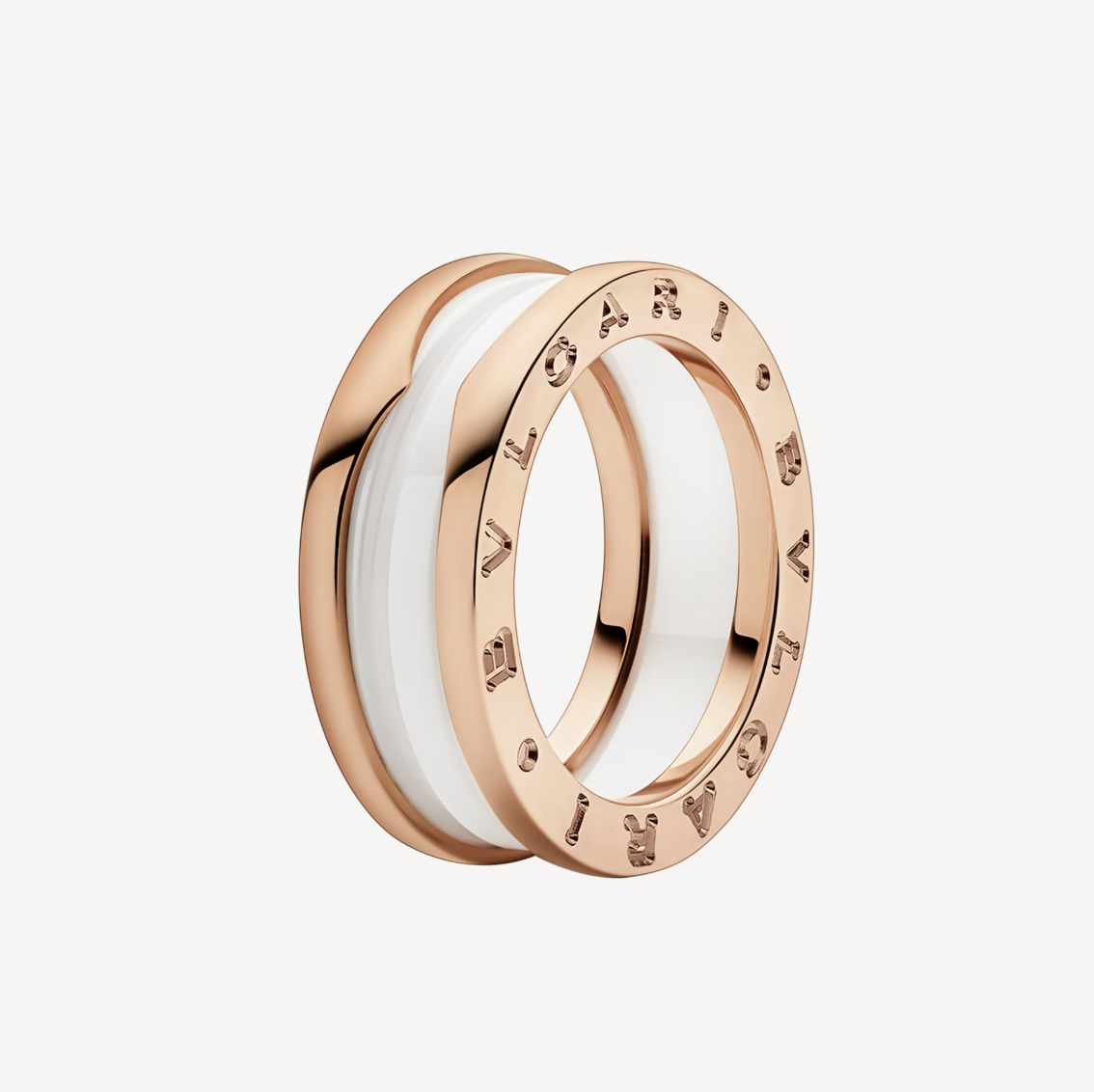 [Joyas Regalia] ANILLO ZERO 1 DE ORO ROSA CON DOS BANDAS Y ESPIRAL DE CERÁMICA BLANCA