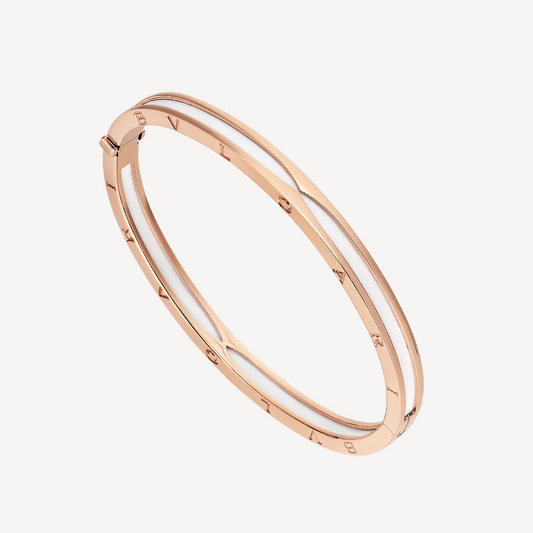 [Bijoux Regalia] BRACELET ZÉRO 1 EN OR ROSE AVEC CÉRAMIQUE BLANCHE