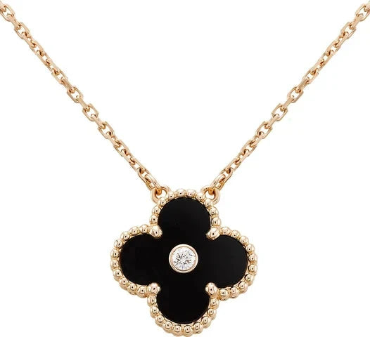 [Bijoux Regalia] COLLIER TRÈFLE DIAMANT ONYX 15 MM