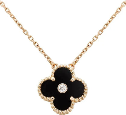 [Bijoux Regalia] COLLIER TRÈFLE DIAMANT ONYX 15 MM
