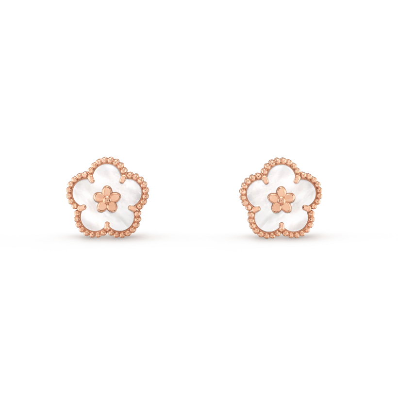 [Joyas Regalia] PENDIENTES DE LA SUERTE DE ORO ROSA Y AZULEJOS BLANCOS 