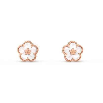 [Joyas Regalia] PENDIENTES DE LA SUERTE DE ORO ROSA Y AZULEJOS BLANCOS 