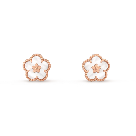 [Joyas Regalia] PENDIENTES DE LA SUERTE DE ORO ROSA Y AZULEJOS BLANCOS 