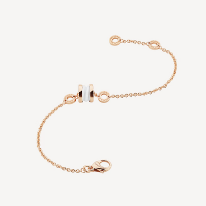 [Joyas Regalia] PULSERA ZERO 1 DE ORO ROSA SUAVE Y CERÁMICA BLANCA