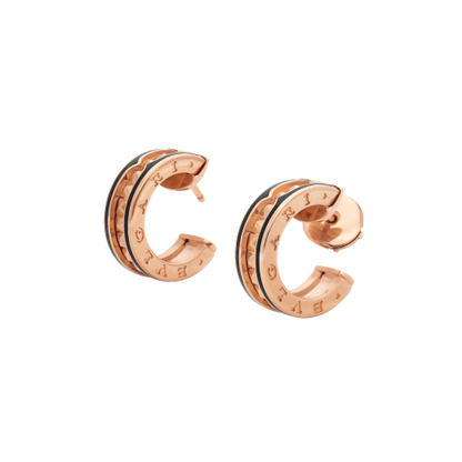 [Joyas Regalia] PENDIENTES ZERO 1 ROCK DE ORO ROSA CON ESPIRAL TACHUELA Y CERÁMICA NEGRA