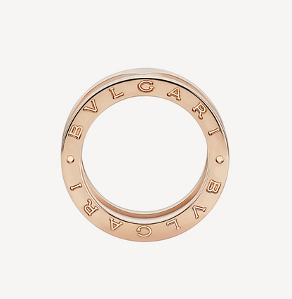[Joyas Regalia] ANILLO ZERO 1 DE ORO ROSA CON DOS BANDAS Y ESPIRAL DE CERÁMICA BLANCA