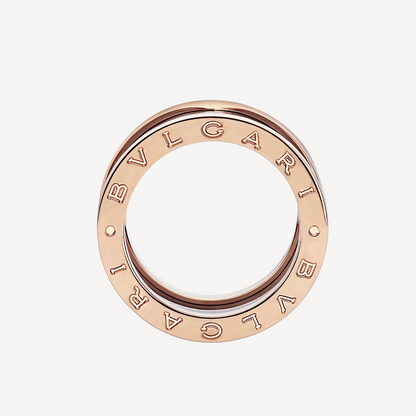 [Bijoux Regalia] ZERO 1 BAGUE À QUATRE BANDES ET SPIRALE EN CÉRAMIQUE NOIRE EN OR ROSE