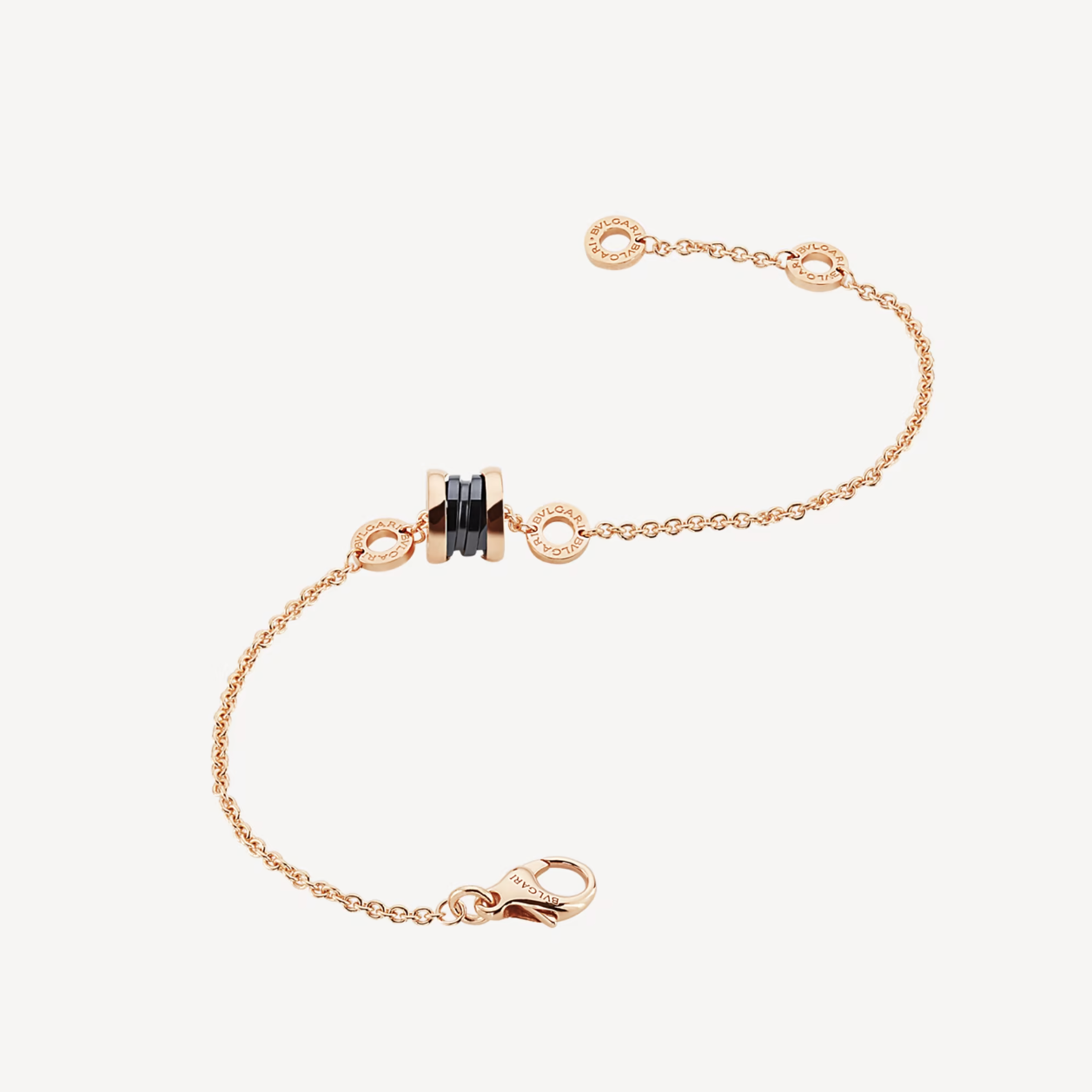 [Joyas Regalia] PULSERA ZERO 1 DE ORO ROSA SUAVE Y CERÁMICA NEGRA