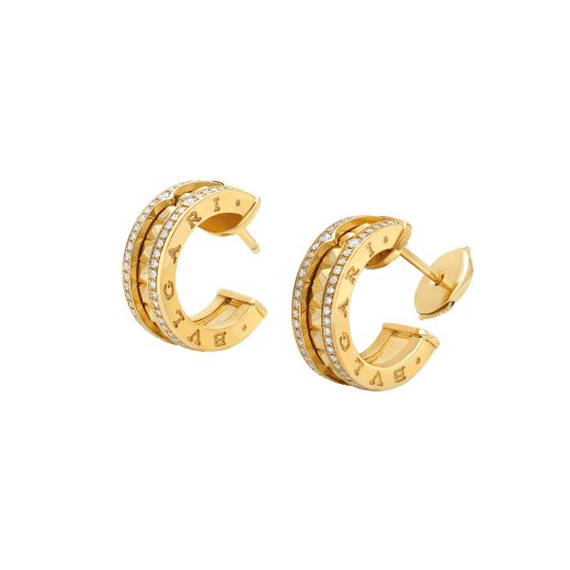 [Joyas Regalia] PENDIENTES DE ORO ZERO 1 ROCK CON ESPIRAL TACHUELADA Y DIAMANTES PAVÉ
