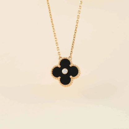 [Bijoux Regalia] COLLIER TRÈFLE DIAMANT ONYX 15 MM