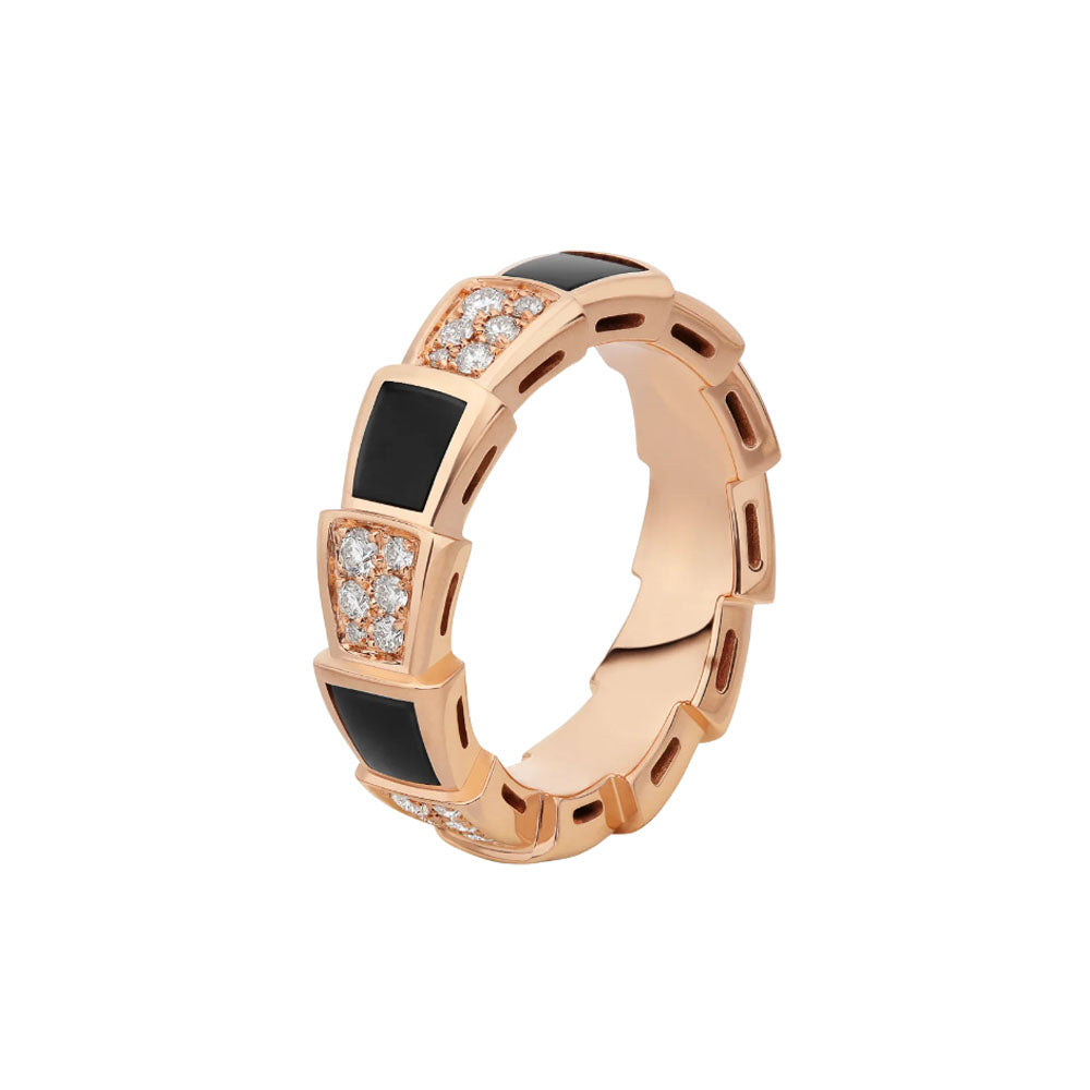 [Joyas Regalia] ANILLO SERPENTI ORO ROSA NEGRO CON DIAMANTES PAVÉ 4 MM