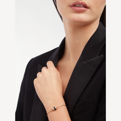 [Joyas Regalia] PULSERA ZERO 1 DE ORO ROSA SUAVE Y CERÁMICA NEGRA