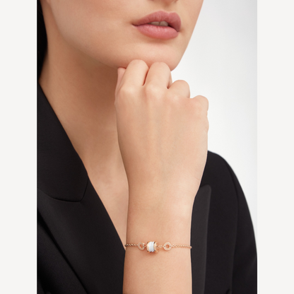 [Joyas Regalia] PULSERA ZERO 1 DE ORO ROSA SUAVE Y CERÁMICA BLANCA