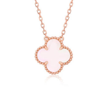 [Joyas Regalia] COLLAR DE UNA SOLA FLOR DE NÁCAR ROSA DE 15 MM CON TRÉBOL