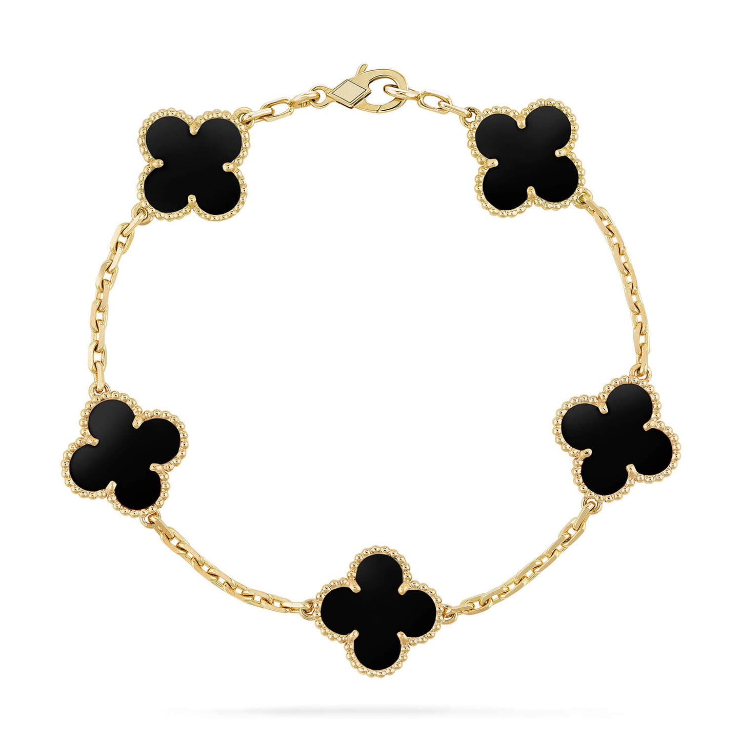 [Bijoux Regalia]BRACELET TRÈFLE 5 MOTIFS EN ONYX NOIR 