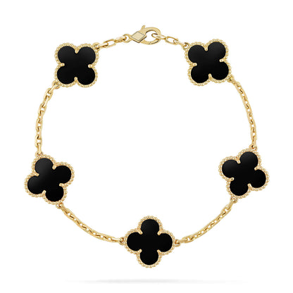 [Bijoux Regalia]BRACELET TRÈFLE 5 MOTIFS EN ONYX NOIR 