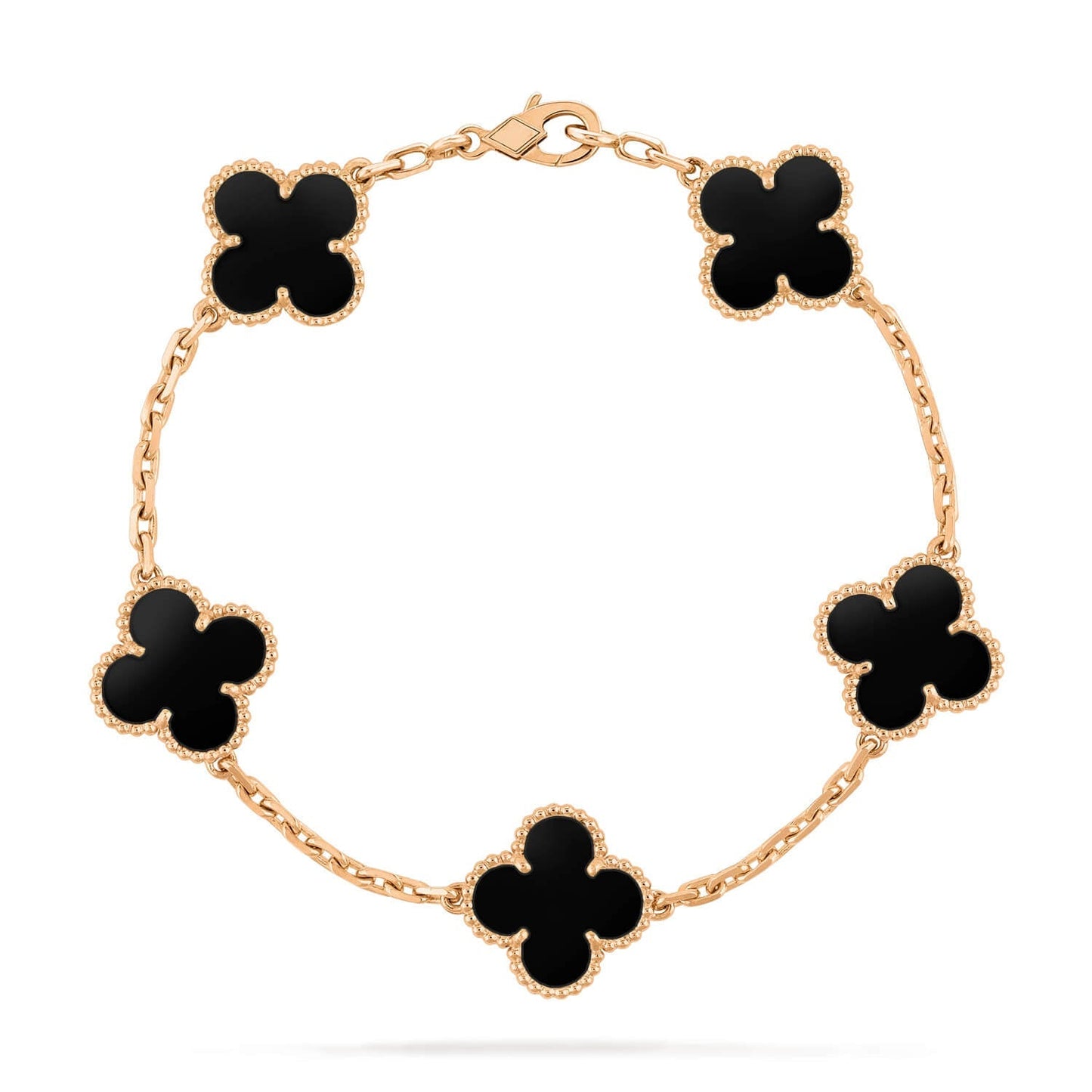 [Bijoux Regalia]BRACELET TRÈFLE 5 MOTIFS EN ONYX NOIR 