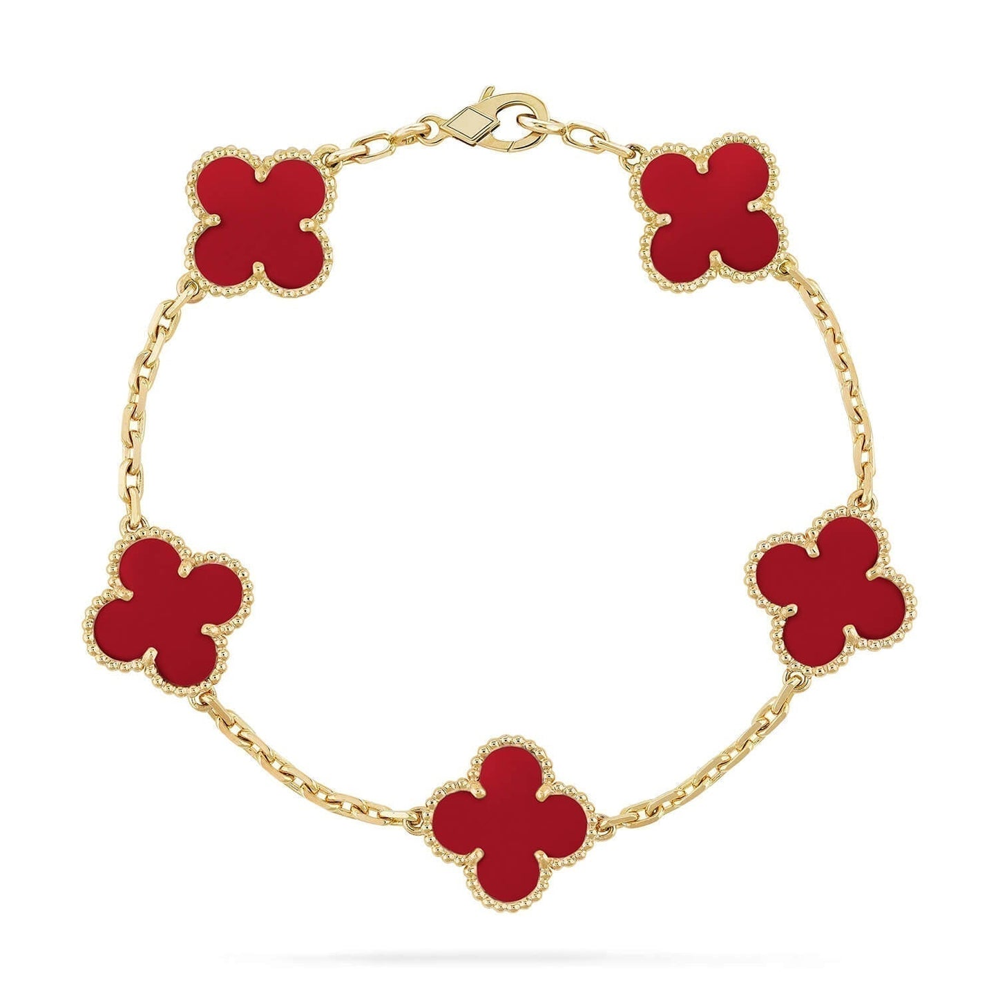 [Joyas Regalia]Pulsera de ágata roja con cinco motivos de trébol 