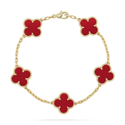 [Joyas Regalia]Pulsera de ágata roja con cinco motivos de trébol 
