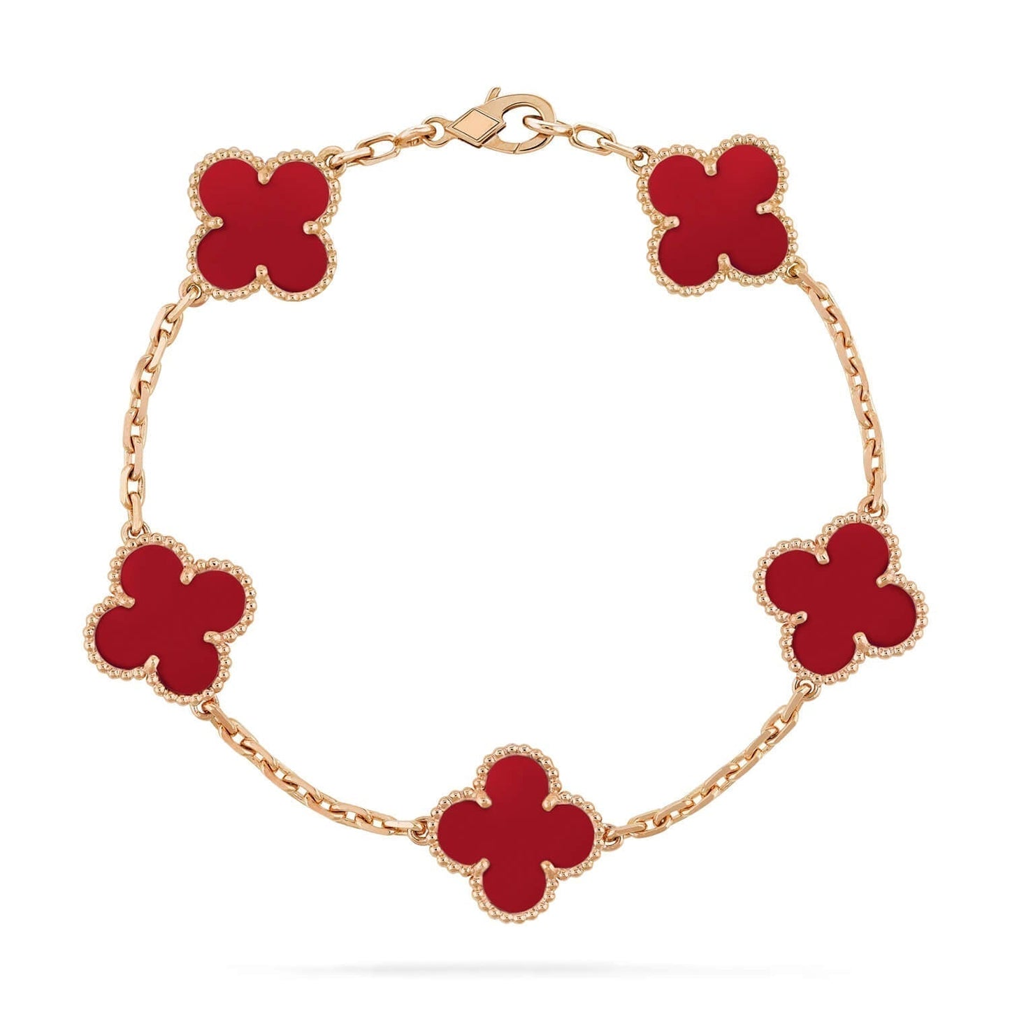[Joyas Regalia]Pulsera de ágata roja con cinco motivos de trébol 