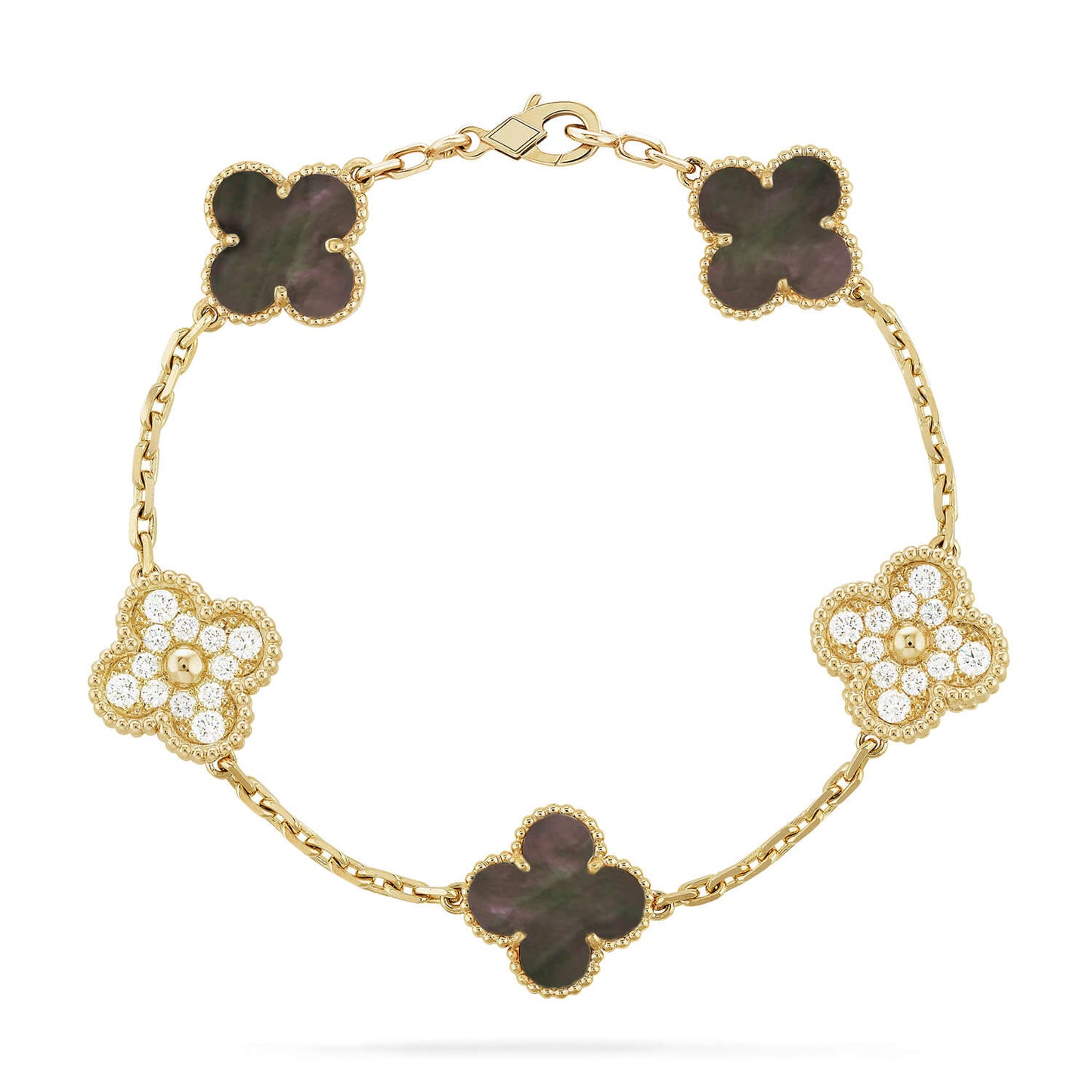 [Joyas Regalia] PULSERA DE DIAMANTES CON 5 MOTIVOS DE TRÉBOL EN COLOR GRIS