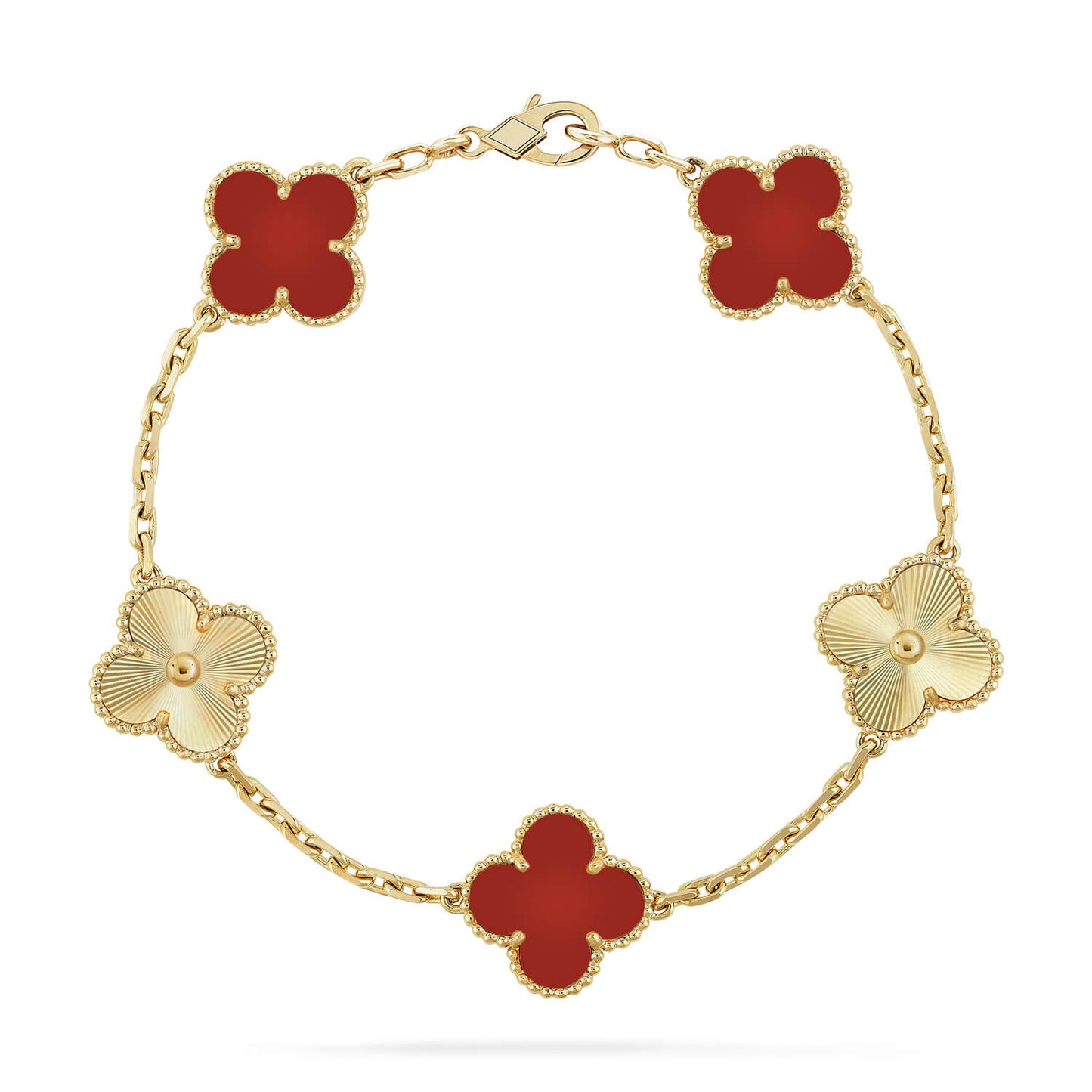 [Bijoux Regalia]BRACELET EN OR CORNALINE À 5 MOTIFS TRÈFLE 