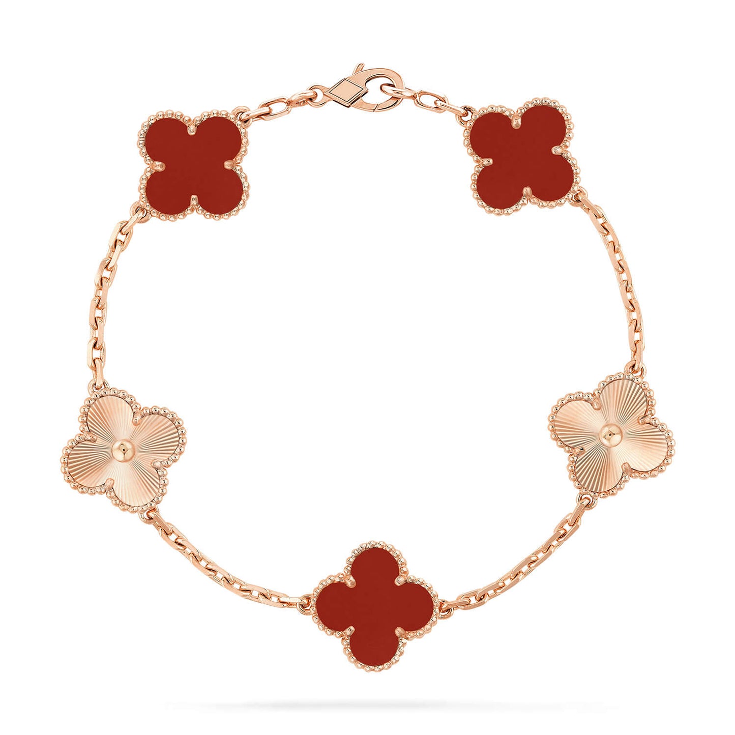 [Bijoux Regalia]BRACELET EN OR CORNALINE À 5 MOTIFS TRÈFLE 