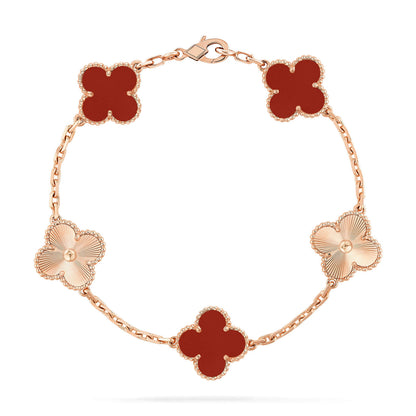 [Bijoux Regalia]BRACELET EN OR CORNALINE À 5 MOTIFS TRÈFLE 