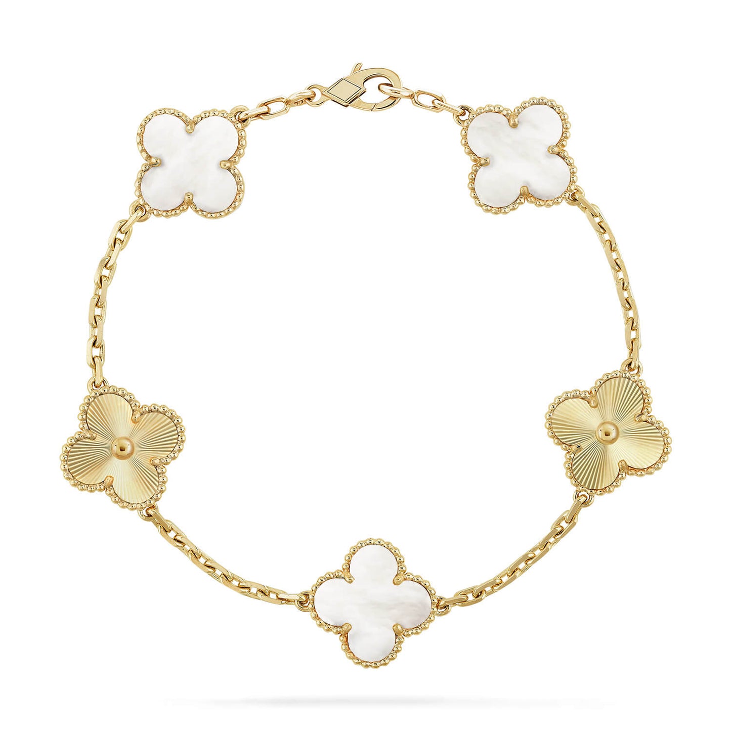 [Bijoux Regalia] BRACELET LASER BLANC À 5 MOTIFS DE TRÈFLE