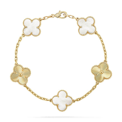 [Bijoux Regalia] BRACELET LASER BLANC À 5 MOTIFS DE TRÈFLE