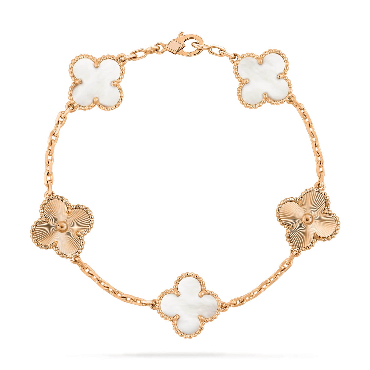[Bijoux Regalia] BRACELET LASER BLANC À 5 MOTIFS DE TRÈFLE