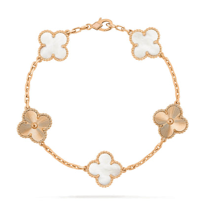 [Bijoux Regalia] BRACELET LASER BLANC À 5 MOTIFS DE TRÈFLE