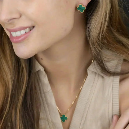 [Joyas Regalia] PENDIENTES MINI TRÉBOL DE MALAQUITA DE 9,5 MM