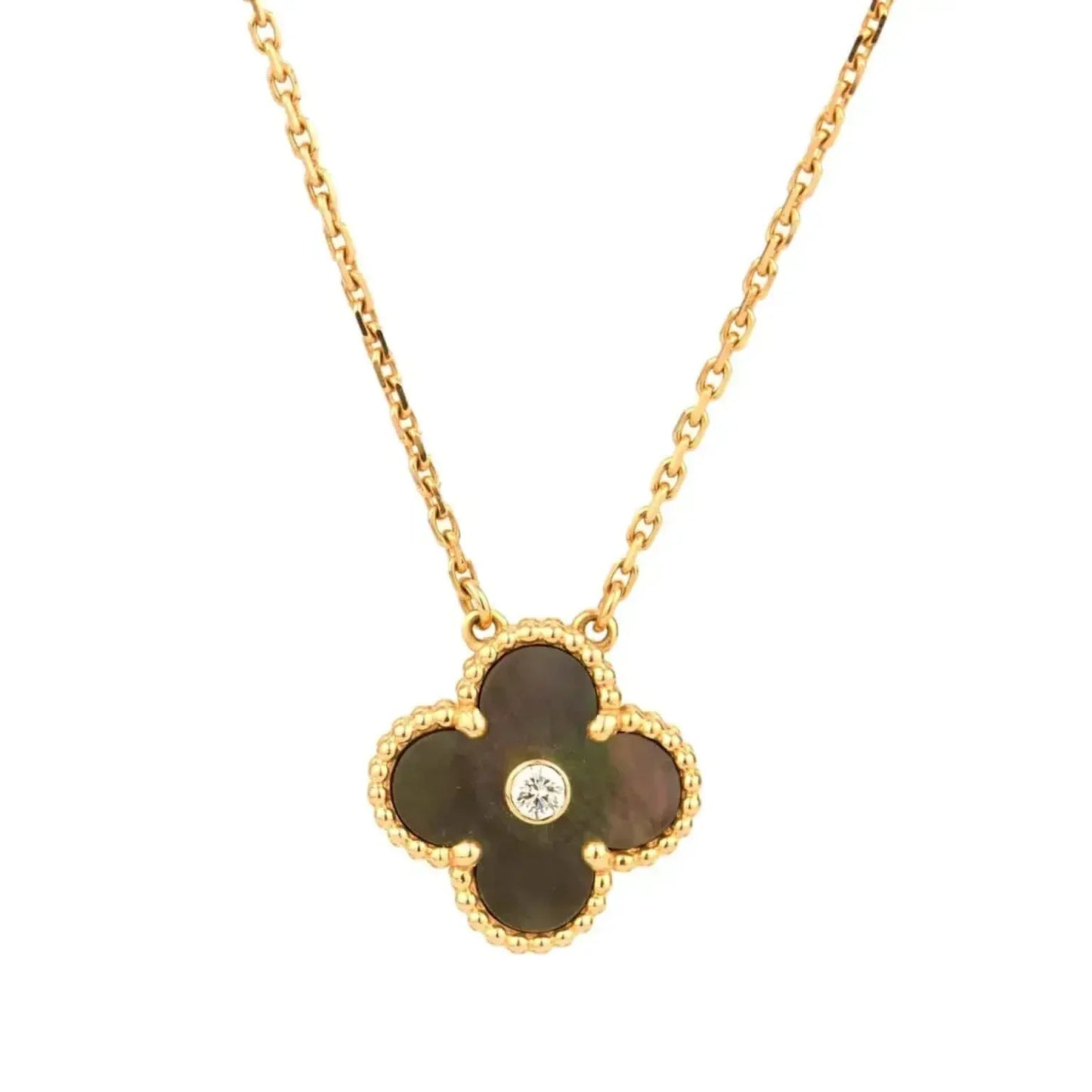 [Bijoux Regalia] COLLIER TRÈFLE DIAMANT ET NACRE GRISE 15 MM