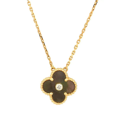 [Bijoux Regalia] COLLIER TRÈFLE DIAMANT ET NACRE GRISE 15 MM