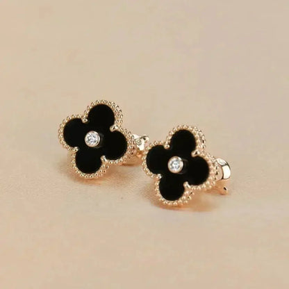 [Bijoux Regalia] BOUCLES D'OREILLES CLOVER MOYENNES 1 MOTIF ONYX DIAMANT