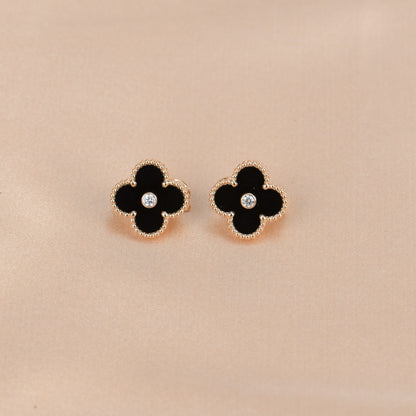 [Bijoux Regalia] BOUCLES D'OREILLES CLOVER MOYENNES 1 MOTIF ONYX DIAMANT