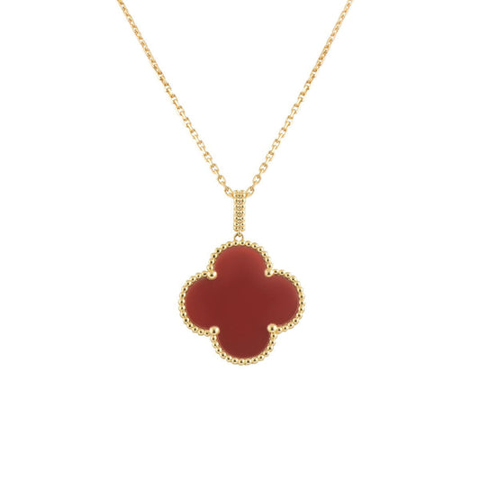 [Bijoux Regalia] COLLIER TRÈFLE 25 MM OR CORNALINE