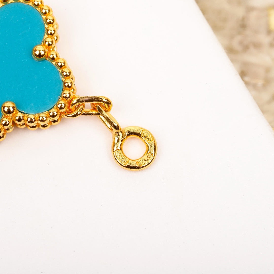 [Bijoux Regalia]BRACELET EN OR ET DIAMANTS TURQUOISE À 5 MOTIFS TRÈFLE