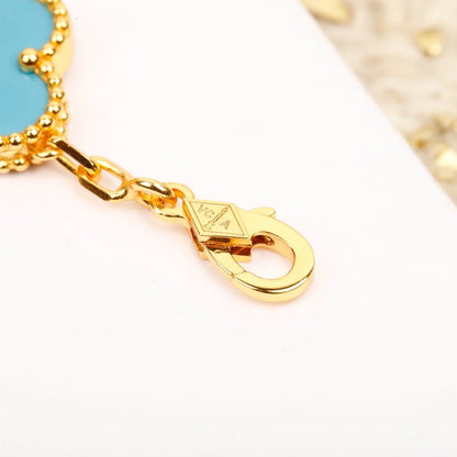 [Bijoux Regalia]BRACELET EN OR ET DIAMANTS TURQUOISE À 5 MOTIFS TRÈFLE