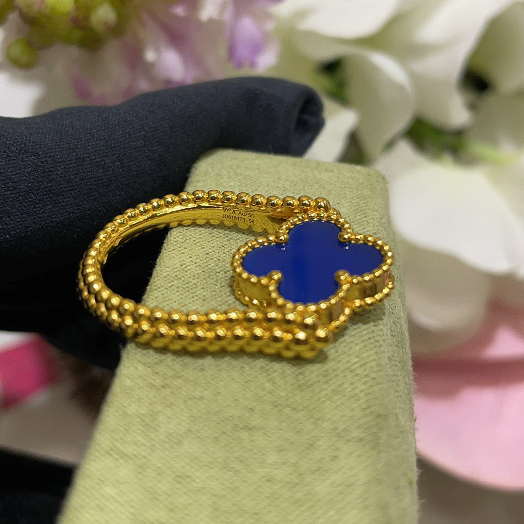 [Joyas Regalia]Anillo de ágata azul ribereña de trébol