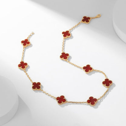 [Joyas Regalia] COLLAR DE CORNALINA CON 10 MOTIVOS DE TRÉBOLES