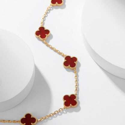 [Joyas Regalia] COLLAR DE CORNALINA CON 10 MOTIVOS DE TRÉBOLES