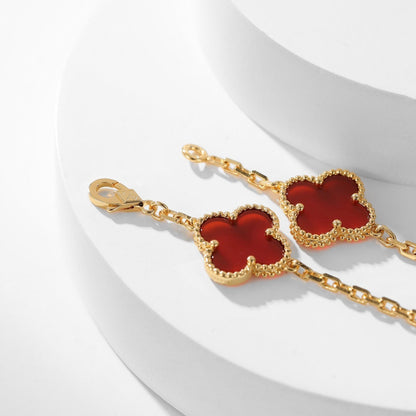 [Joyas Regalia] COLLAR DE CORNALINA CON 10 MOTIVOS DE TRÉBOLES