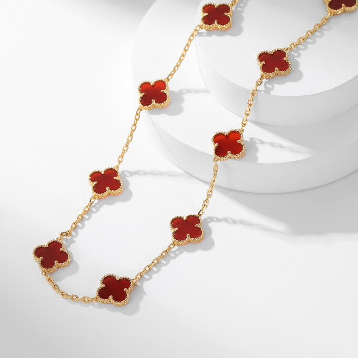 [Joyas Regalia] COLLAR DE CORNALINA CON 10 MOTIVOS DE TRÉBOLES