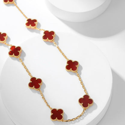 [Joyas Regalia] COLLAR DE CORNALINA CON 10 MOTIVOS DE TRÉBOLES