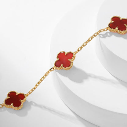 [Joyas Regalia] COLLAR DE CORNALINA CON 10 MOTIVOS DE TRÉBOLES