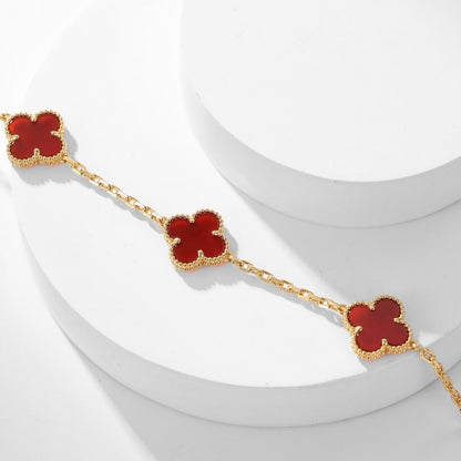 [Joyas Regalia] COLLAR DE CORNALINA CON 10 MOTIVOS DE TRÉBOLES