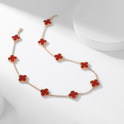 [Joyas Regalia] COLLAR DE CORNALINA CON 10 MOTIVOS DE TRÉBOLES